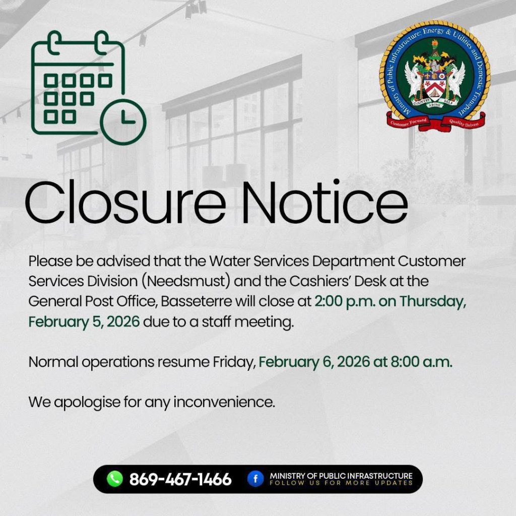 Early Closure: Ministry of Public Infrastructure: Energy & Ultilities and Domestic Transport  Customer Support
