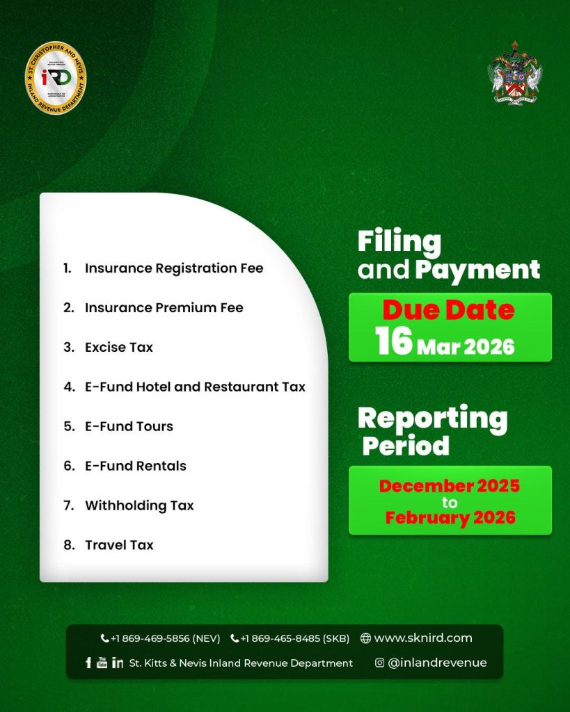 St. Kitts-Nevis Inland Revenue Department Notice of Filing and Reporting Period