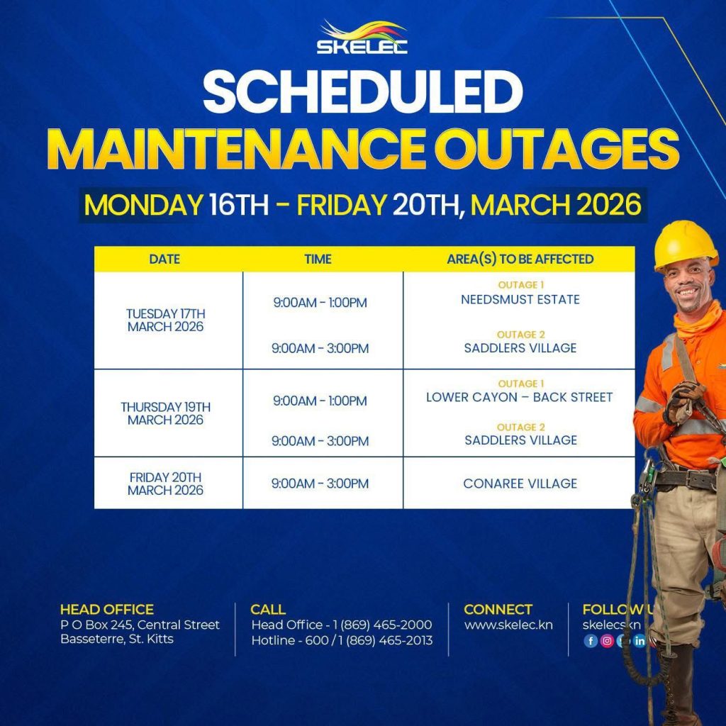 SKELEC  Scheduled Maintenance Power Outage  Monday 16 – Friday  20, March 2026