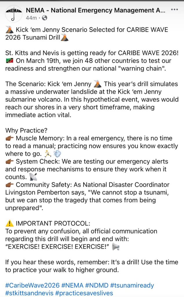 NEMA  Kick’em Jenny Caribe Wave 2026Tsunami Drill