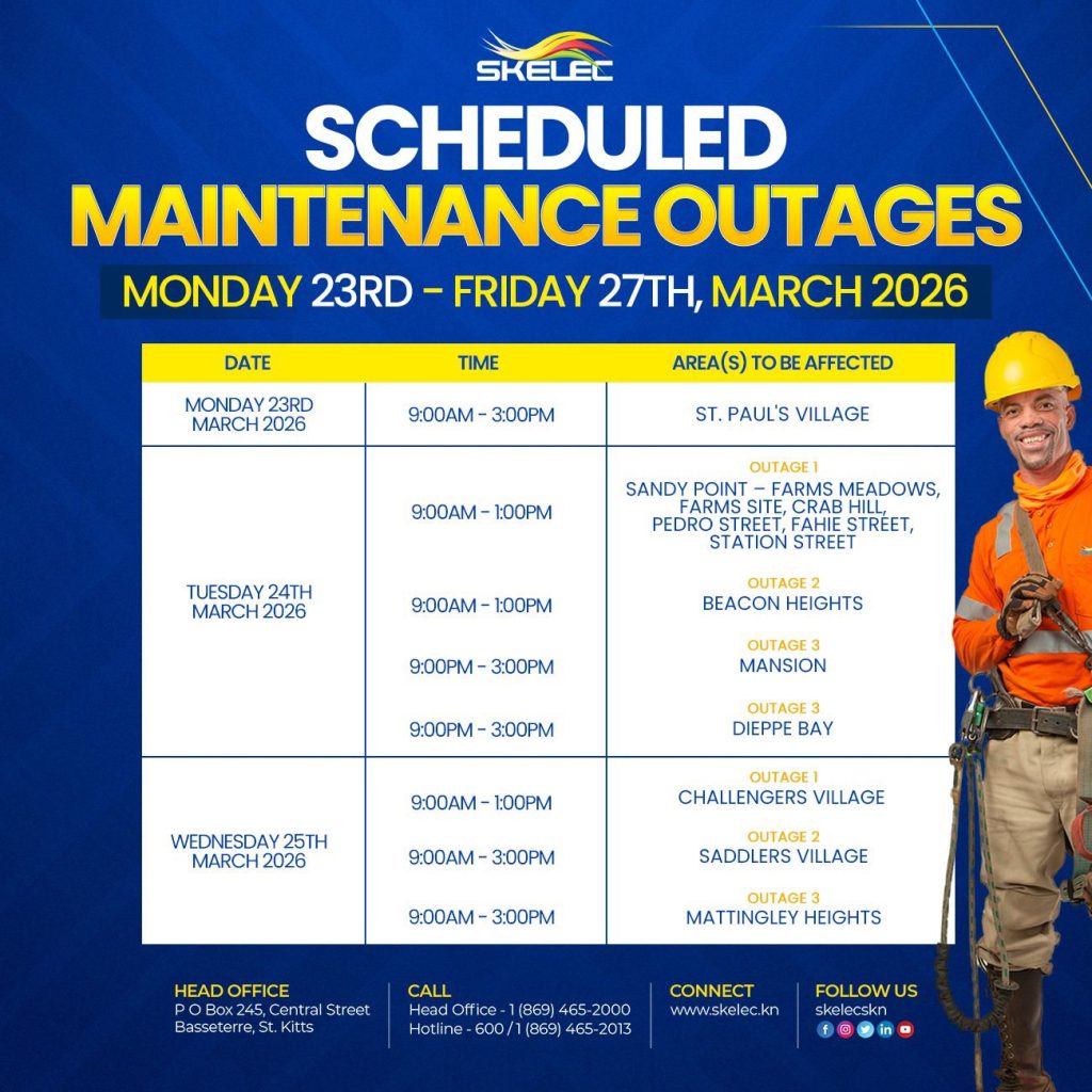 SKELEC  Scheduled Maintenance Power Outage  Monday 23 – Friday  27, March 2026
