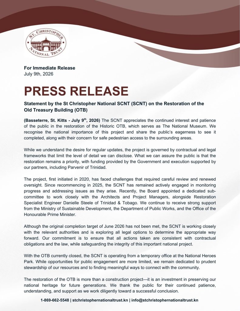 Statement by the St Christopher National on the Restoration of the Old Treasury Building